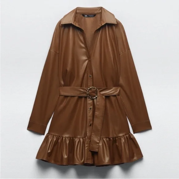 NWT Zara Brown Faux Leather Dress, Size Medium - threedaughtersproperties.com NWT Zara Brown Faux Leather Dress, Size Medium - threedaughtersproperties.com